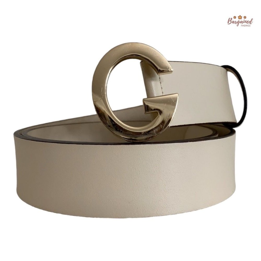 Authentic Gucci Vintage Cream Leather Gold G Logo Buckle Belt Size 95/38 - Picture 1 of 14